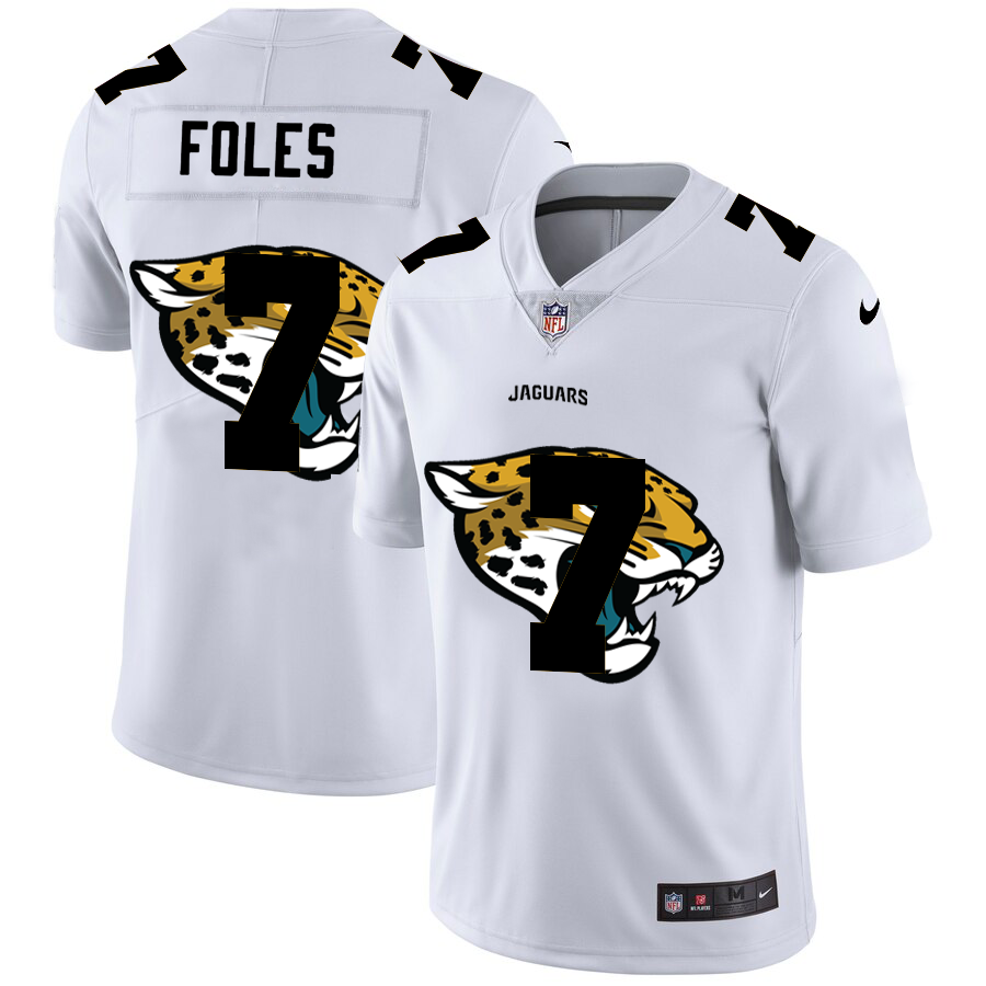Men Nike Jacksonville Jaguars 7 Nick Foles White Team Logo Dual Overlap Limited NFL Jersey